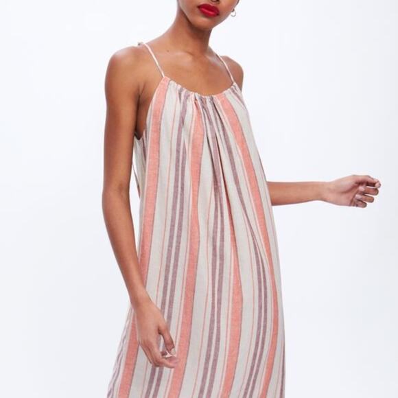 Zara Striped Rustic Linen Blend Spaghetti Strap Dress Size Small - Picture 5 of 9